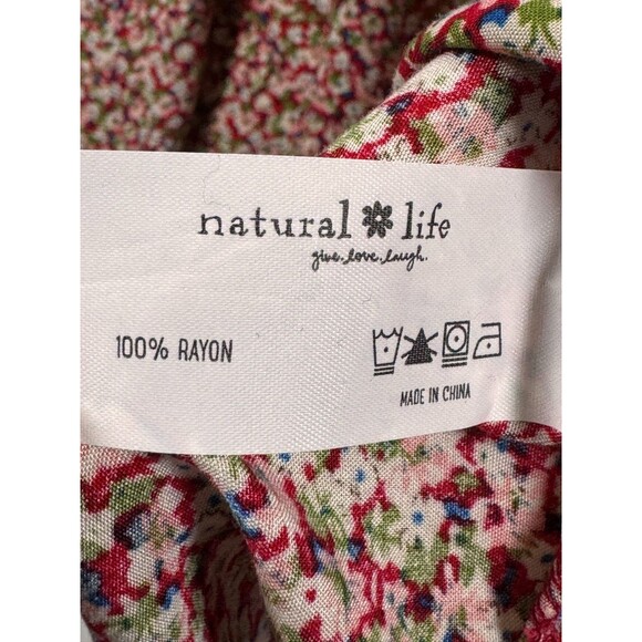 Natural Life Dress Womens Medium Red Pink Floral Rayon Knee Length Boho Peasant - Picture 14 of 14